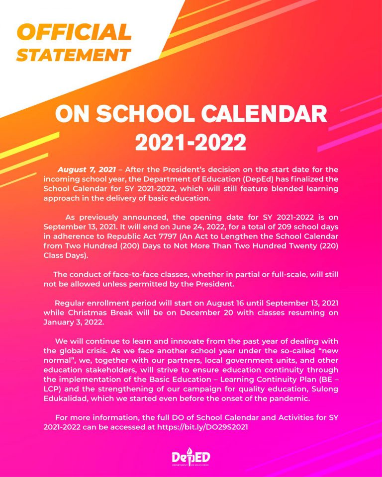 DepEd Announcement School Calendar